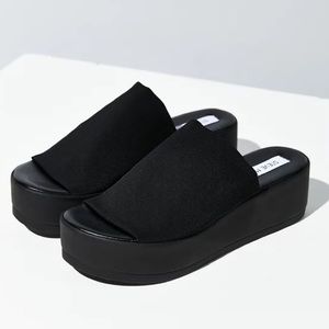 Black Steve Madden Platform Slinky Slides